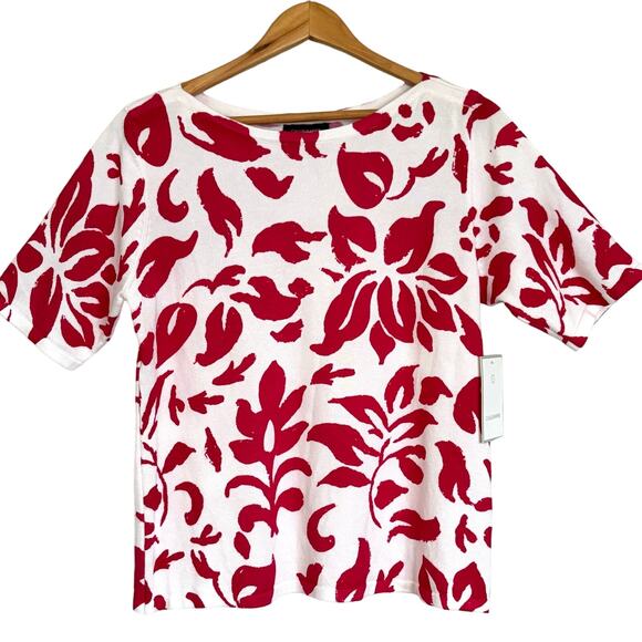 Calligraphie Sweaters - Calligraphie NWT White Fuchsia Short Sleeve Seeater Sz L